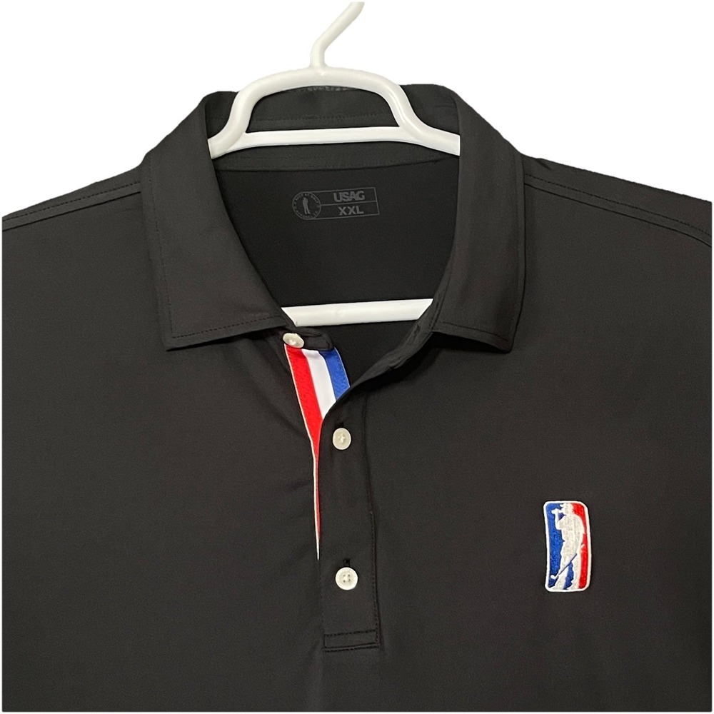 USAG U‎ Suck at Golf Polo Shirt Men's XXL Black Performance Stretch Short Sleeve